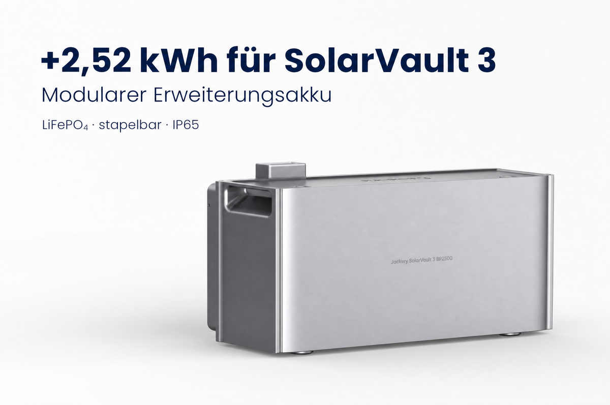Jackery SolarVault 3 mit BP2500 Erweiterungsakkus von 2,52 bis 15,12 kWh