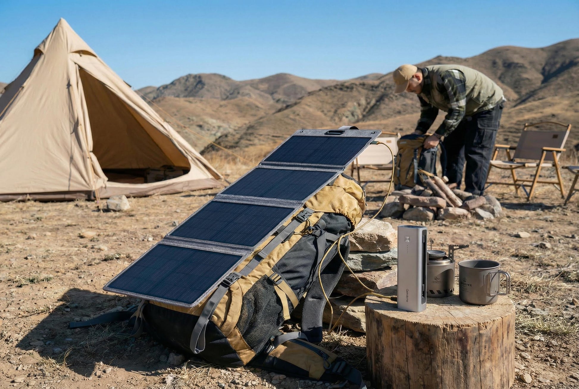 solarmodul zelt Gendome Solar Power Bundle ▻ Micro x Solar ▻ 15000mAh Powerbank + 36W Solarpanel