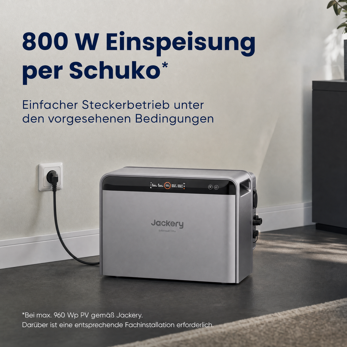 Jackery SolarVault 3 Pro mit 800 W Einspeisung über Schuko-Steckdose