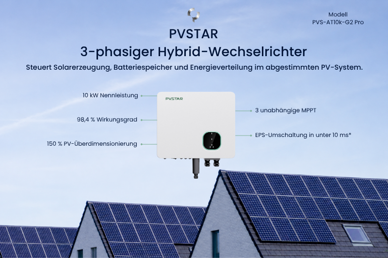PVSTAR PVS-AT10k-G2 Pro Hybrid-Wechselrichter mit 10 kW, drei MPPT und maximal 98,4 Prozent Wirkungsgrad